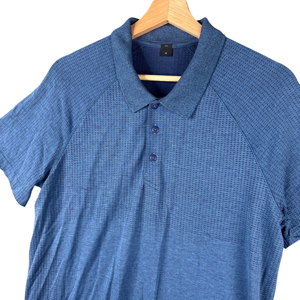 Lululemon Metal Vent Tech Polo Shirt Mens Medium Blue Short Sleeve Athletic Golf
